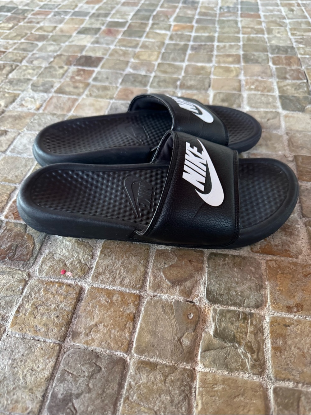 Nike Black Slides with White Logo
